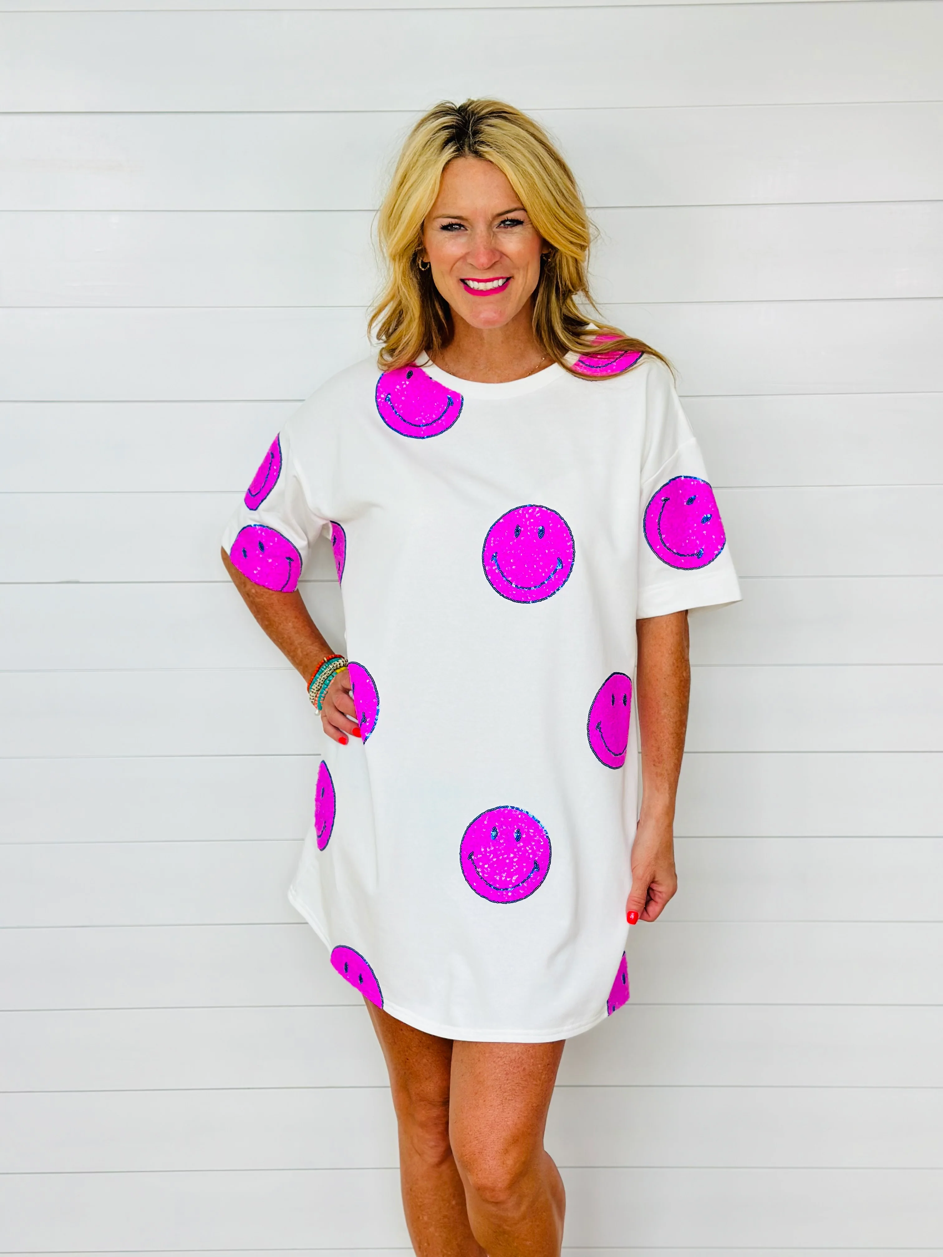 SEQUINED SMILES SHIRT DRESS