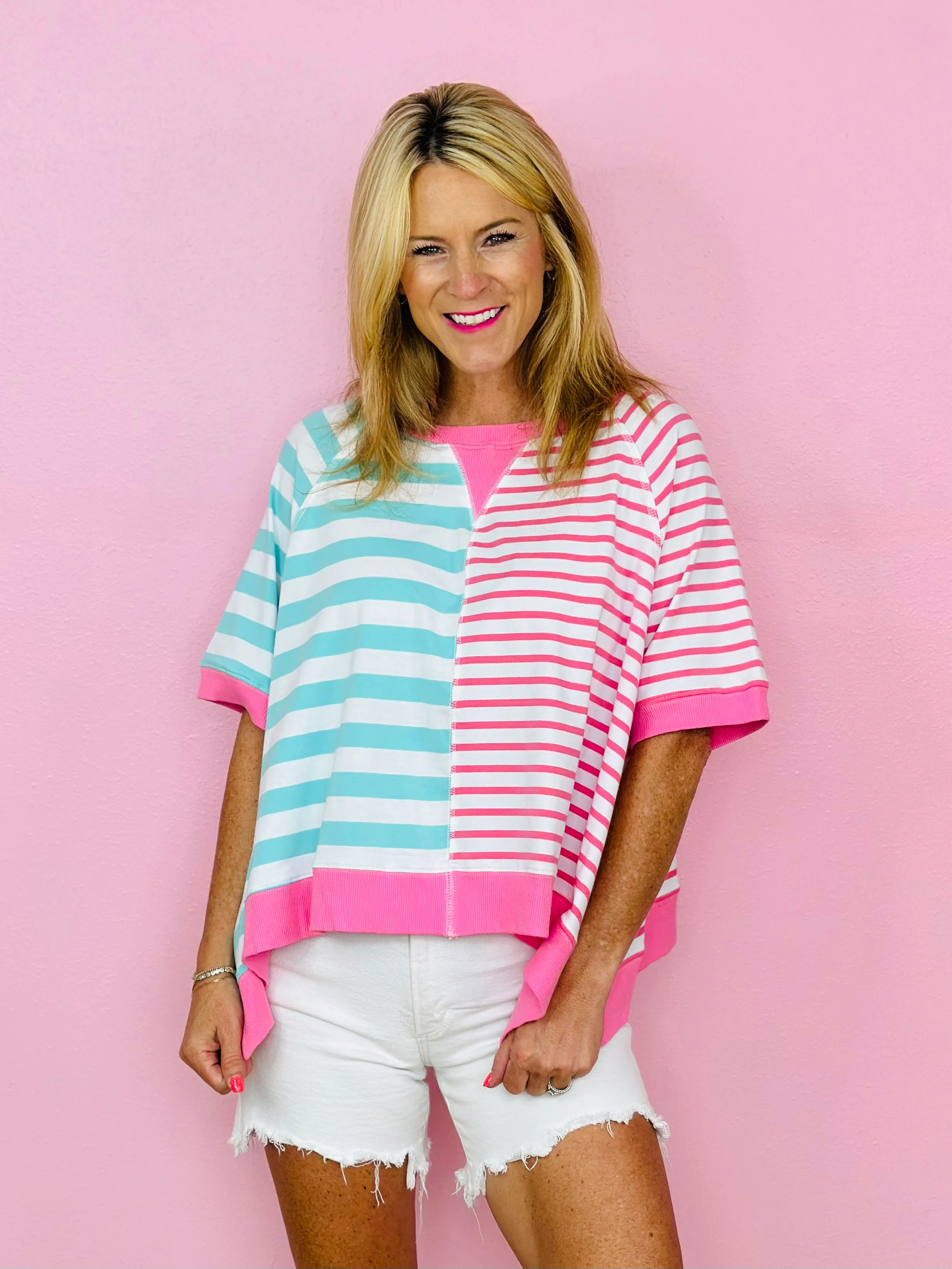 ADDIE TOP-PINK/TURQ