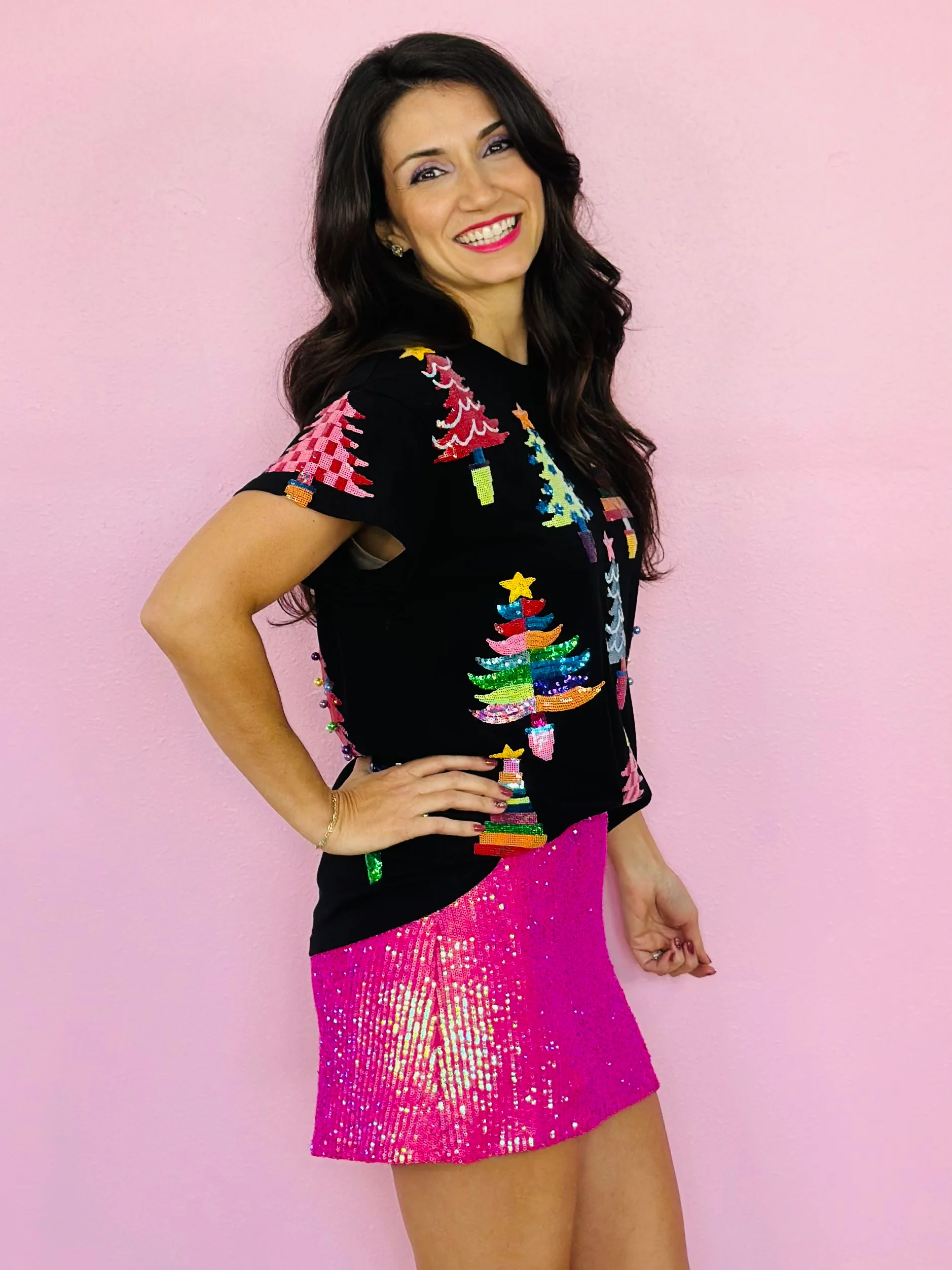 BLACK COLORBLOCK TREES TEE