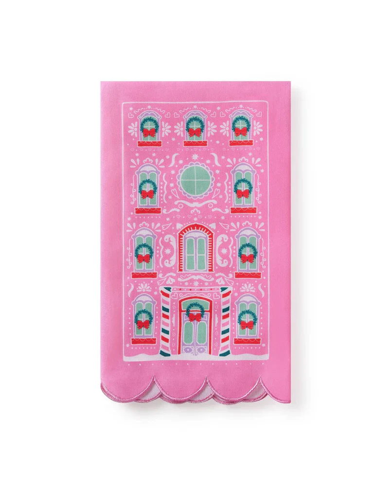 PINK GINGERBREAD HOUSE TEA TOWEL