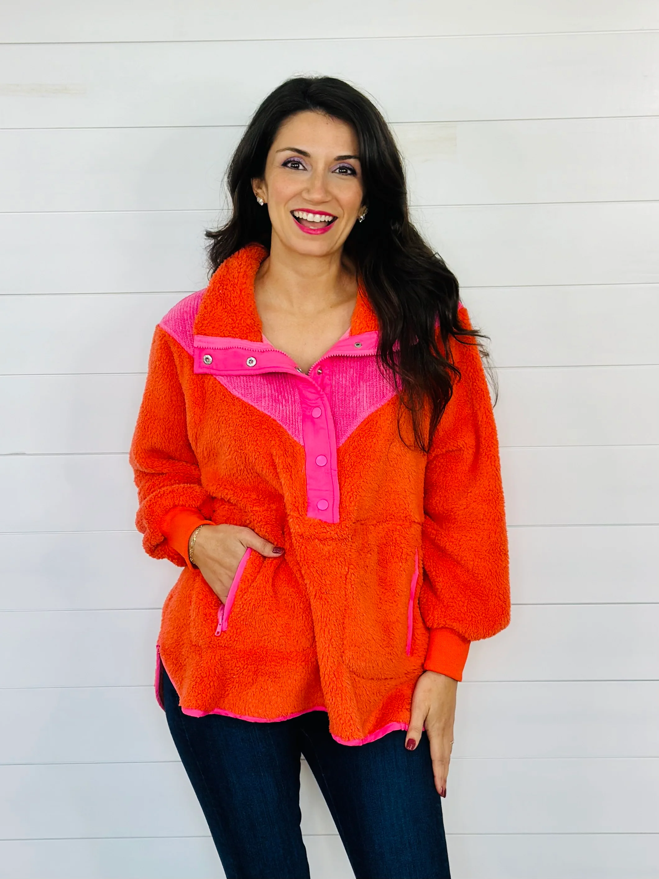 BRIGHTSIDE PULLOVER-ORANGE/PINK
