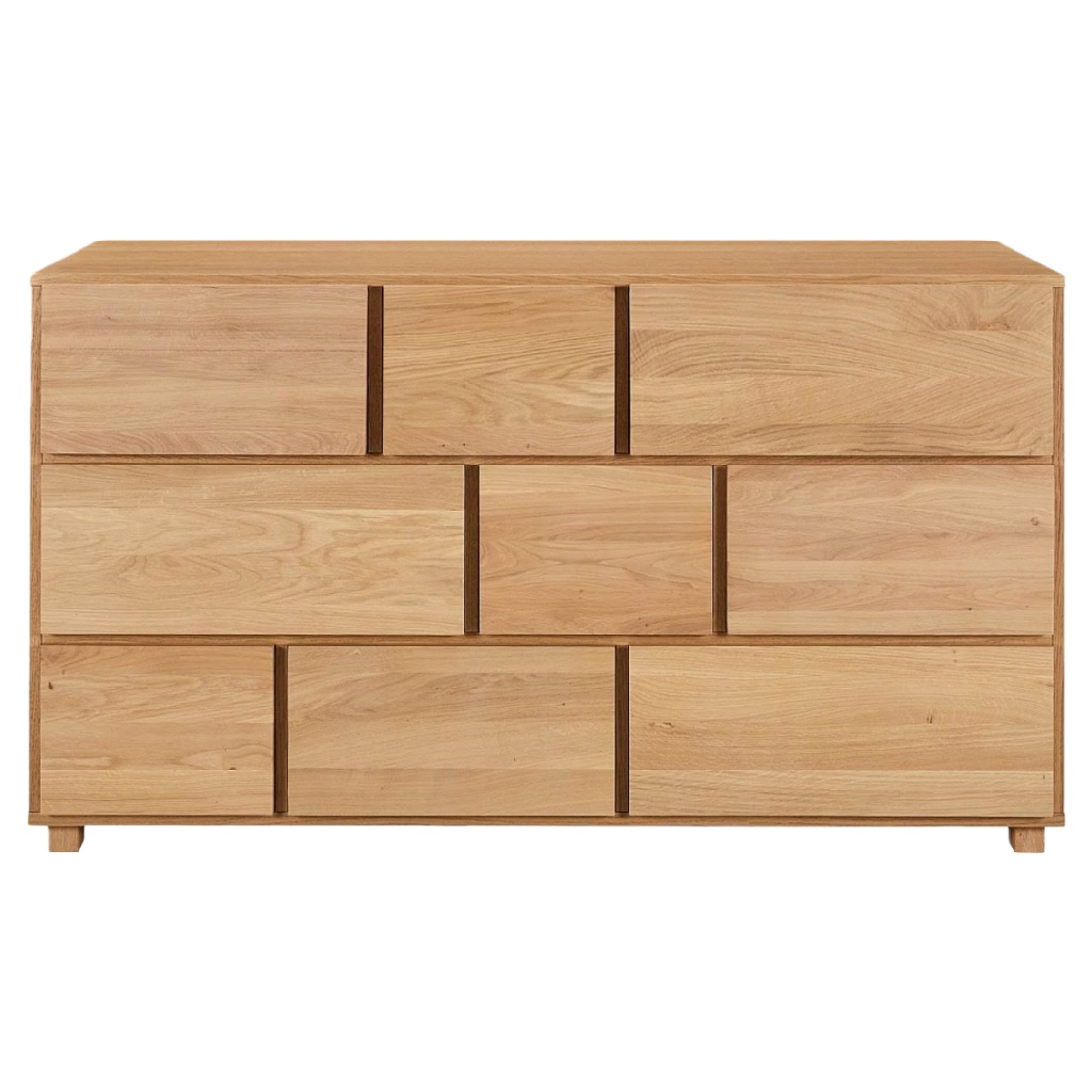 Commode 9 tiroirs en chêne massif – design asymétrique naturel
