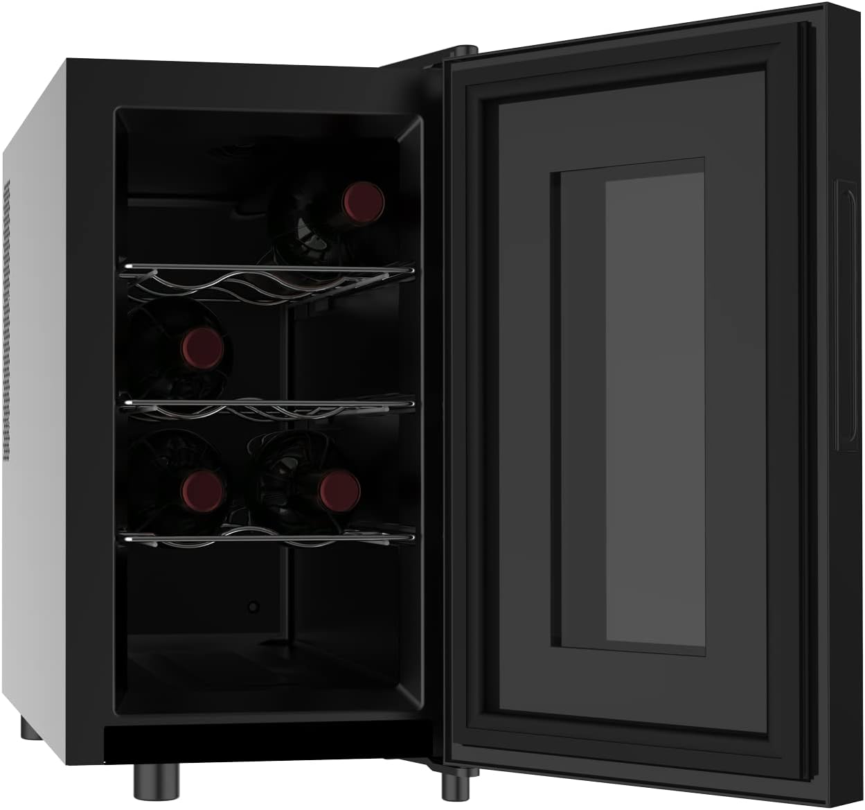 Taurus WC8T - Cave à vin thermoélectrique pour 8 bouteilles, 11-8ºC, silencieuse, ne vibre pas, isolation intérieure spéciale, porte vitrée, température réglable, lumière intérieure douce, noir