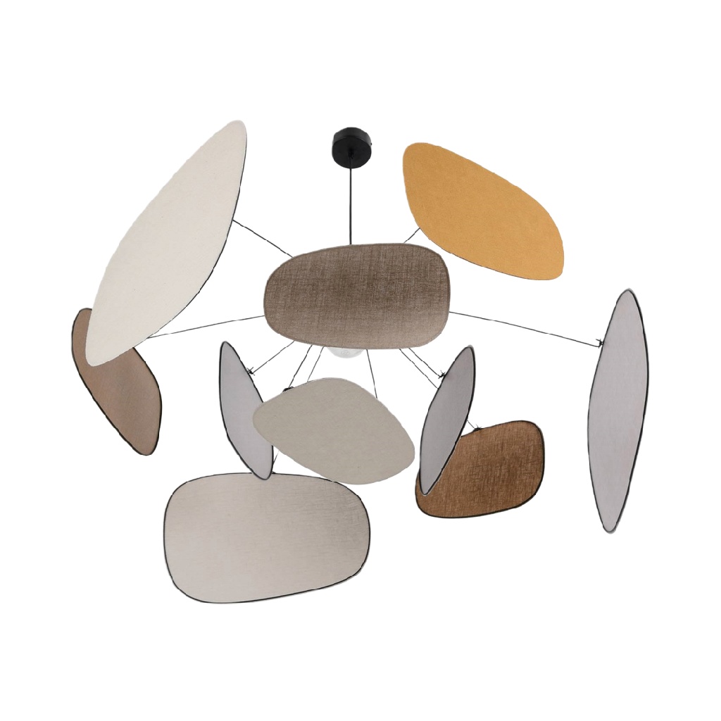 Suspension design multi-écrans en tissu – composition artistique et chaleureuse