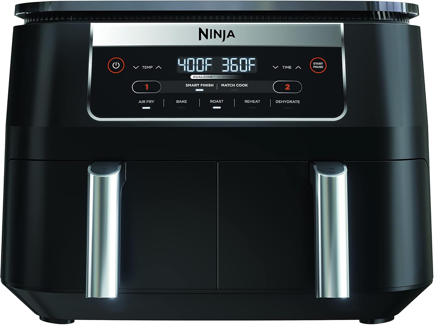 Ninja DZ090 Foodi – Friteuse à air 5 en 1 DualZone à 2 paniers avec 2 paniers de friture indépendants, Match Cook & Smart Finish pour rôtir, cuire, déshydrater et plus encore pour des collations