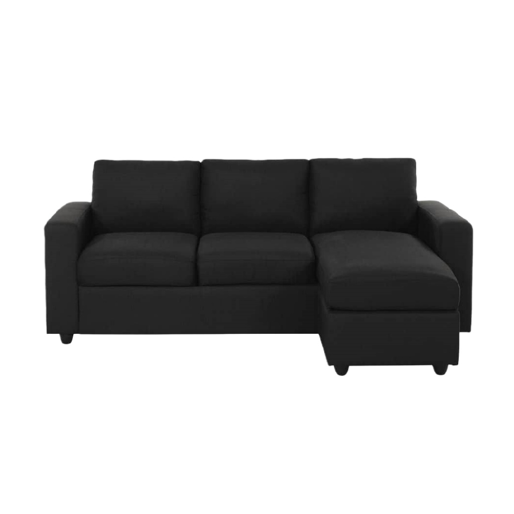 Canapé d’angle 3 places en tissu noir – design contemporain et assise réversible