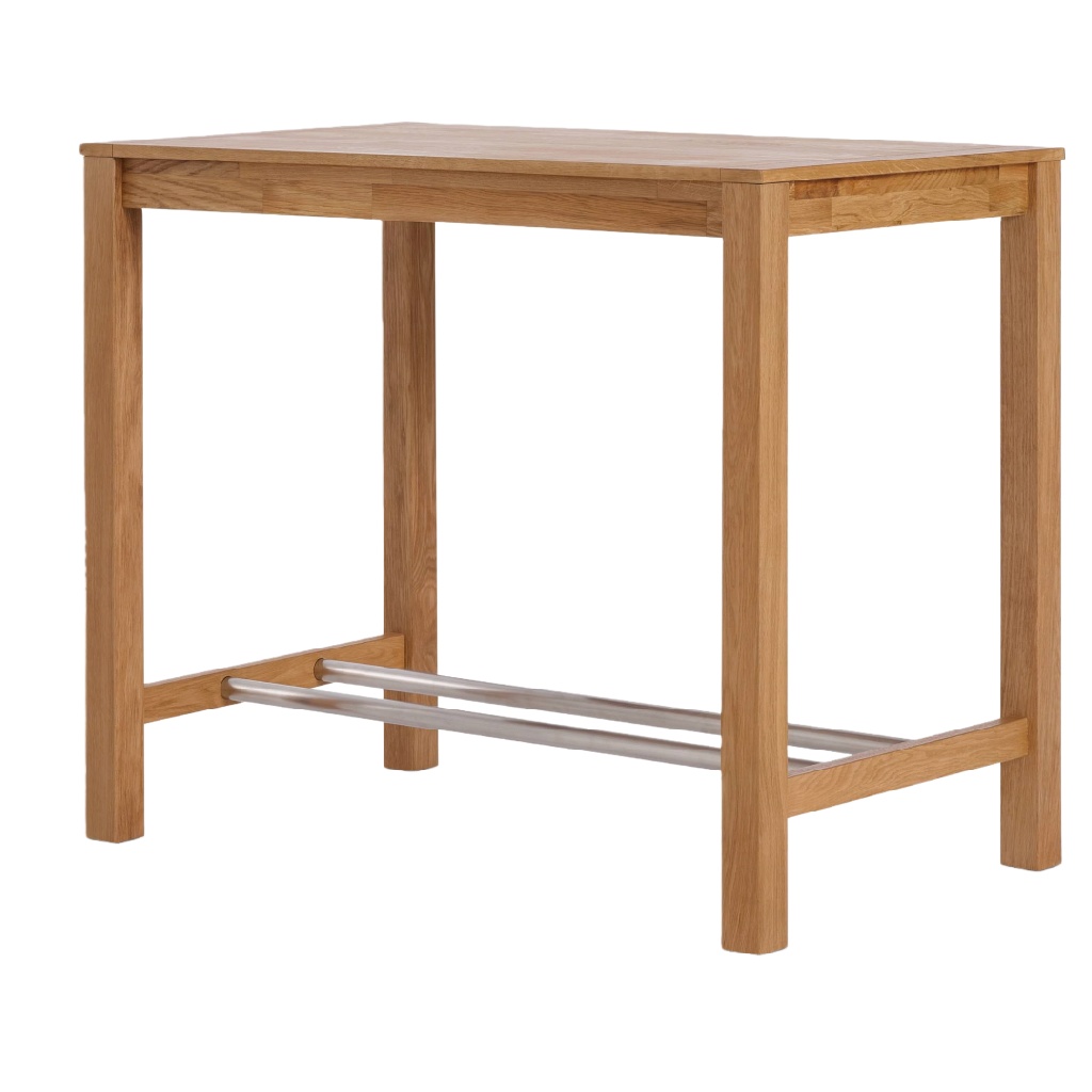 Table haute de bar – chêne massif et repose-pieds en acier inoxydable