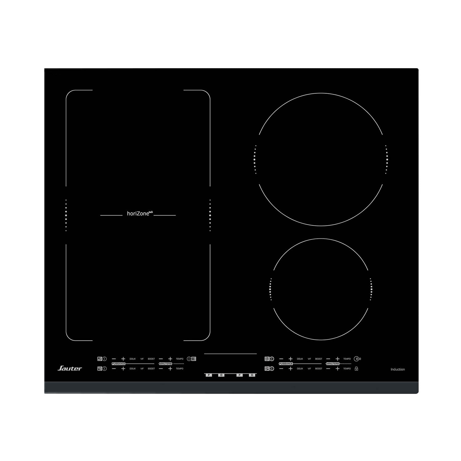 Sauter - SPI4664B - Plaque Induction - Table de Cuisson Encastrable - Noir - 4 Foyers - 7200W - Dimensions Encastrement : 56x49cm - Espace Grand Plat