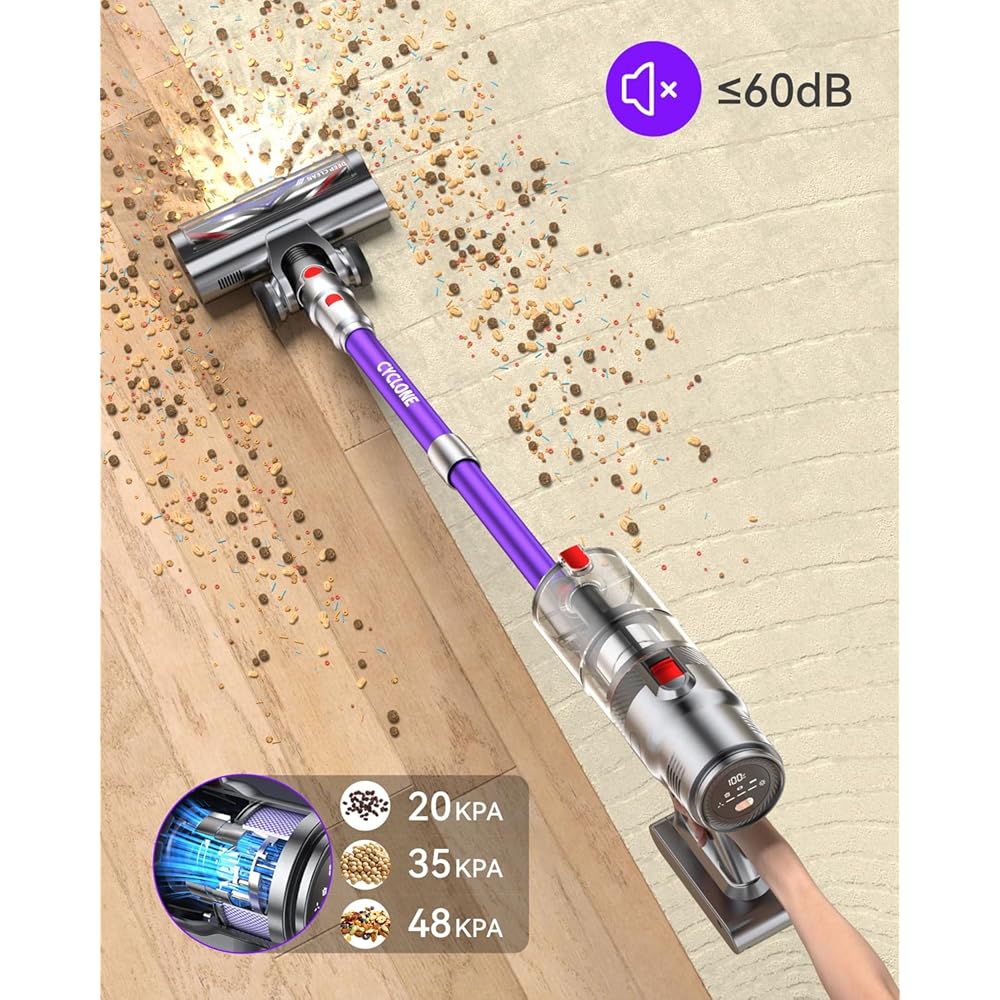aujun J10 Aspirateur Balai sans Fil 580W 48kPa, 70 Mins Aspirateur Puissant avec Écran Tactile Intelligent, Brosse Anti-Emmêlement, Chargement Mural pour Tapis Sol Dur Poils Animaux : Cuisine et Maison