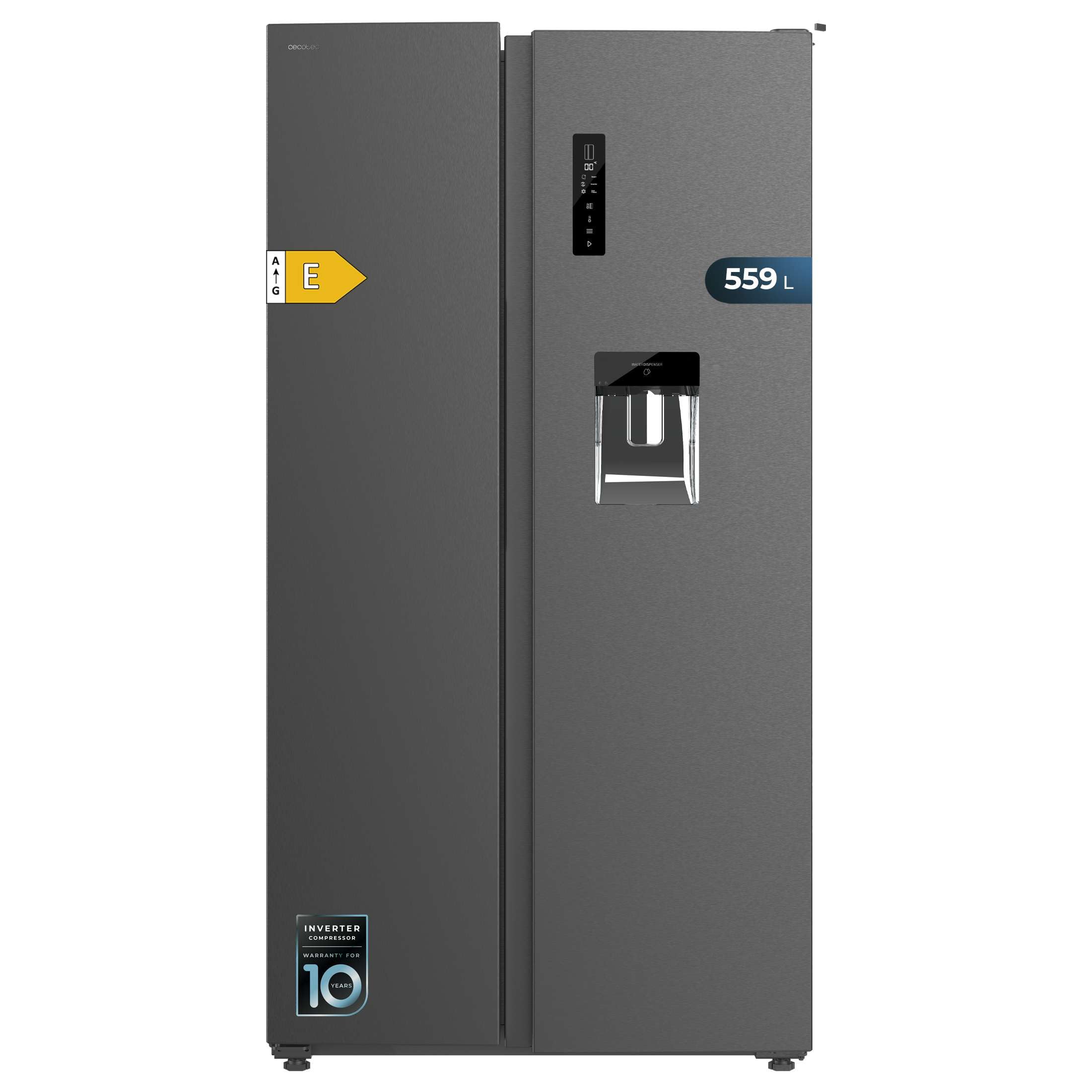 Cecotec American Refrigerator Bolero CoolMarket SBS 559 Dark E. 559L, 177 cm X 90 cm, Class E, Multi Air Flow System, Total No frost, Inverter plus mo