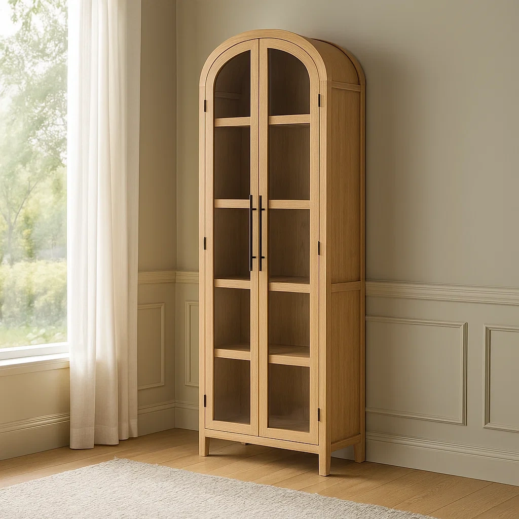Bibliothèque vitrée en chêne clair avec forme arquée 200 cm