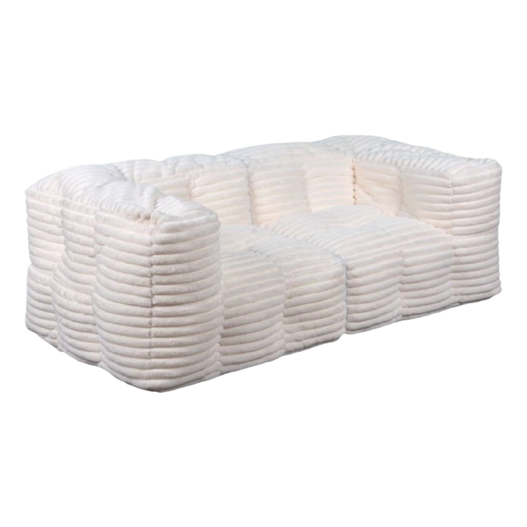 Canapé design 3 places en tissu bouclette blanc crème