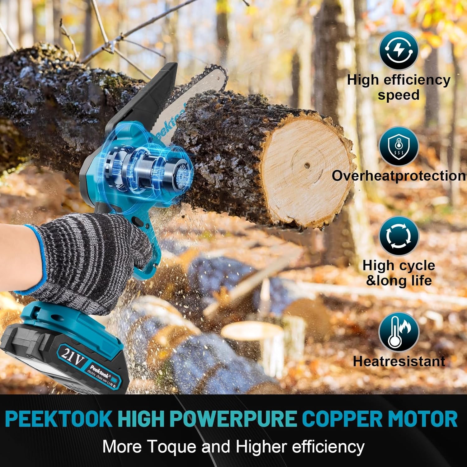 Mini Trononneuse à Batterie 6 Pouces, 4000mAh Mini Trononneuse lectrique Sans Fil avec 2 Batteries 2.0Ah, 2 Chanes, Vitesse de coupe de 10 m/s pour la Coupe du bois, l'élagage le Jardin