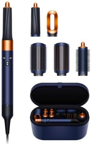 Dyson Airwrap Ensemble complet de coiffeurs courts Bleu nuit/cuivre avec 6 embouts Bigoudis Air chaud Cheveux plus courts que la longueur de la poitrine Fer à boucler différents accessoires