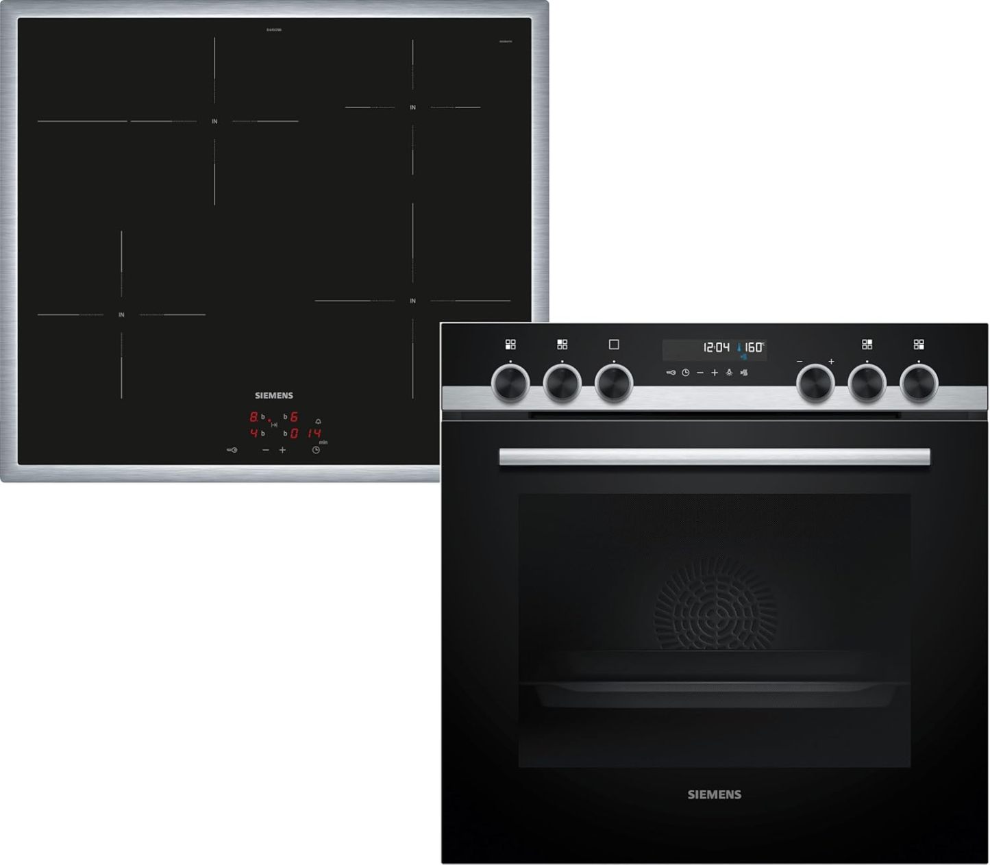 Siemens EQ522IA01, Einbauherd-Set, Bestehend aus HE517GBS4 Herd, 60 x 60 cm, 3D Heißluft, Selbstreinigung, Clip Auszug & EI645CFB6E Induktionskochfeld, Bräterzone, powerBoost, Edelstahl Rahmen