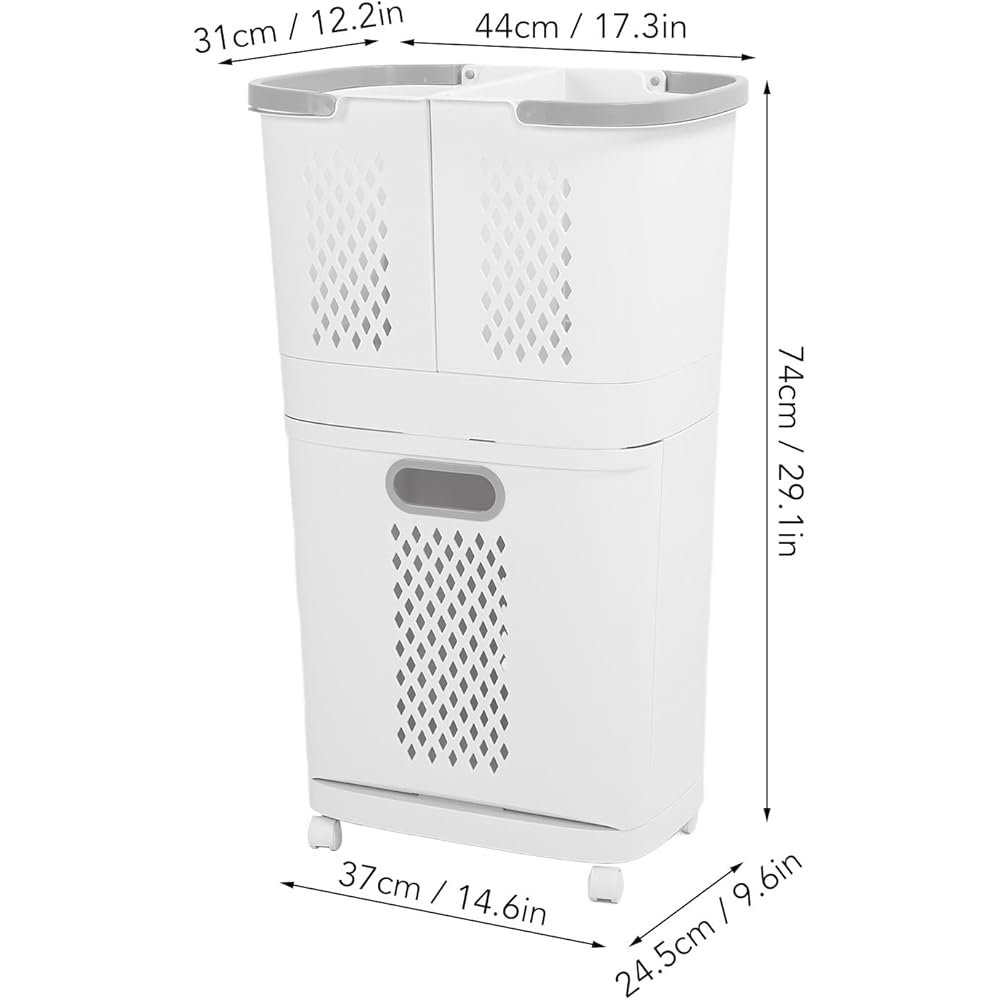Panier à Linge, Panier à Linge en Plastique avec Roulettes et Poignée, Paniers à Linge Roulants Portables 3 Bacs de Rangement Amovibles pour Salle de Bain, Buanderie et Placard : Cuisine et Maison