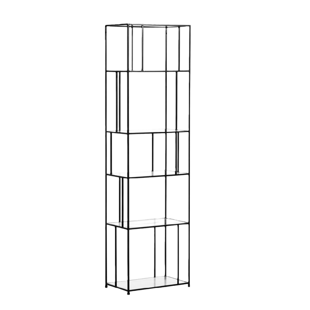 Étagère bibliothèque en métal noir – meuble de rangement design industriel moderne – structure fine 5 niveaux