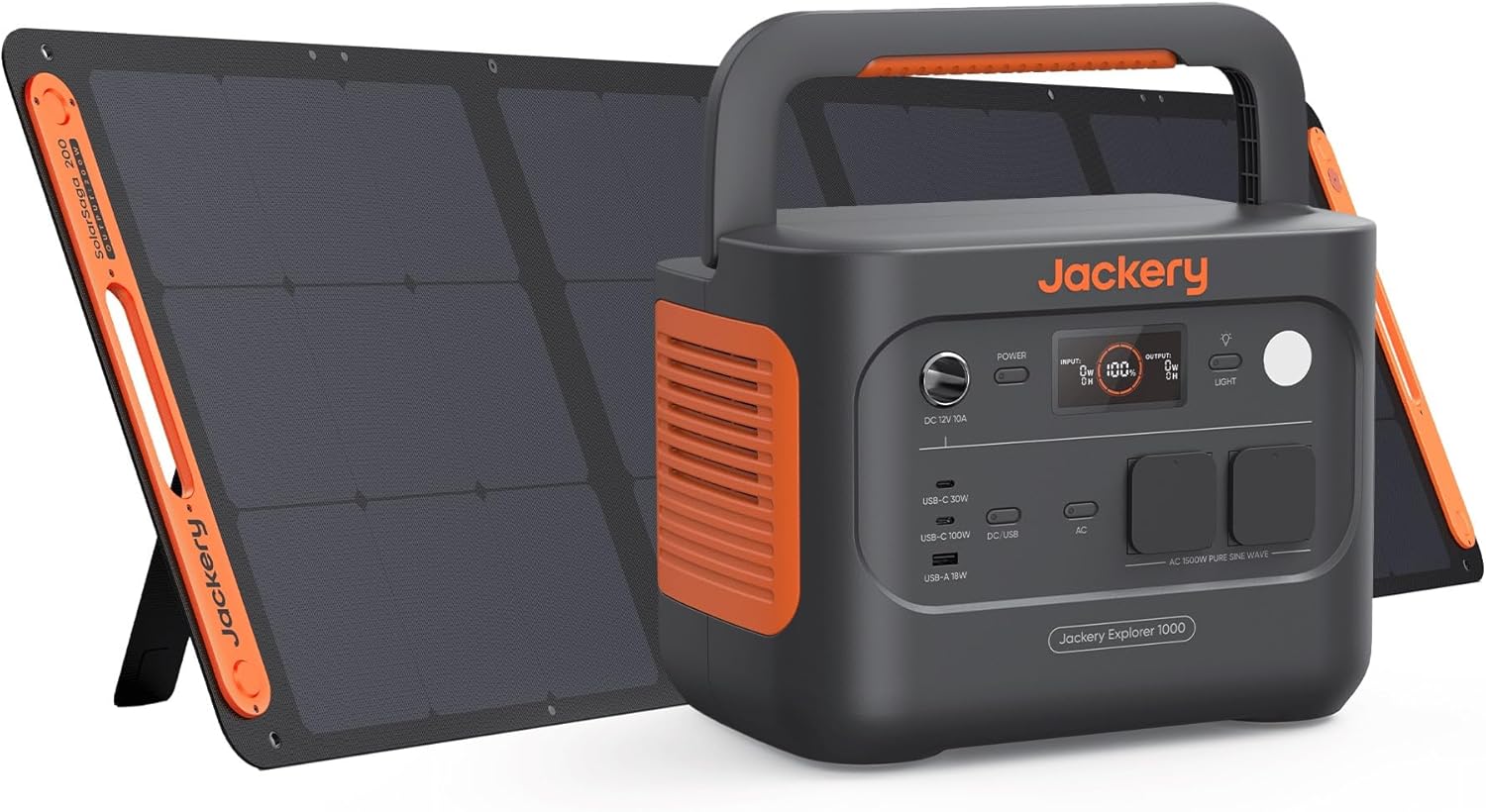Jackery Explorer 1000 v2 Générateur Électrique Portable avec 200W Panneau Solaire, 1070Wh Batterie LFP, 1500W CA/100W USB-C Sortie, Charge Complète Rapide 1H via APP pour Plein Air,Camping-car,Urgence