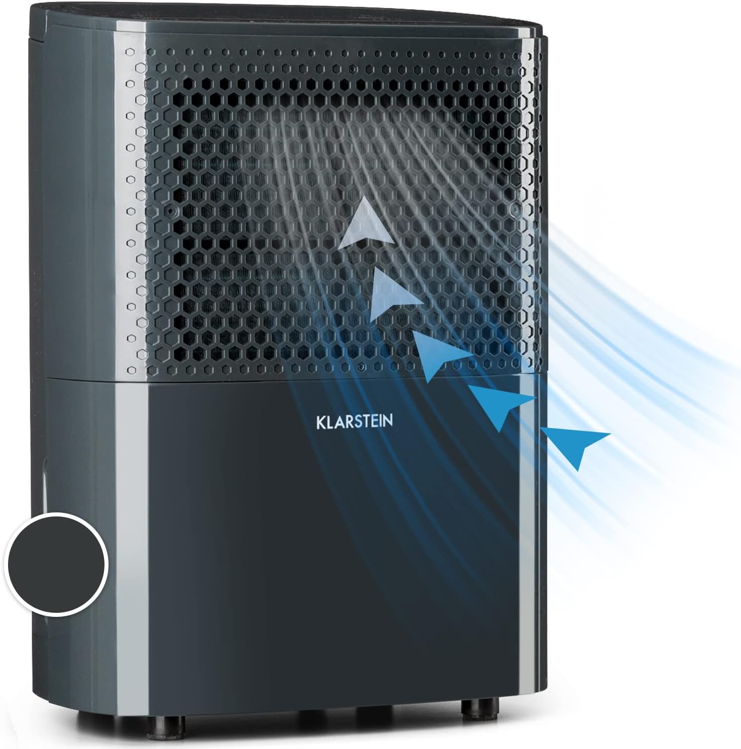 KLARSTEIN DryFy - Déshumidificateur silencieux, Réglage Niveau d'humidité, Minuterie, Puissance 240W, Réservoir d'eau de 1,8L, Pièces de 15-20 m² (jusqu'à 100 m³), 40 DB, 10 L/24h - Anthracite