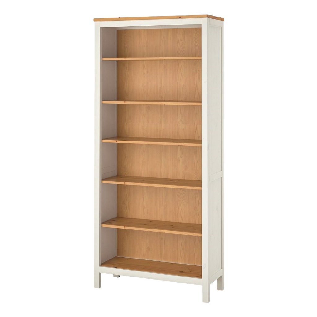 Bibliothèque ouverte en bois bicolore – blanc et naturel – 90 x 35 x 200 cm
