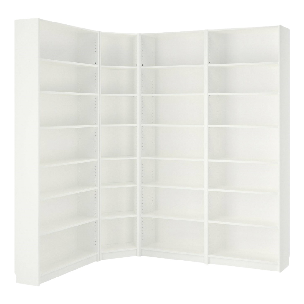 Grande bibliothèque d’angle en L blanche – étagère murale modulaire avec rangements réglables