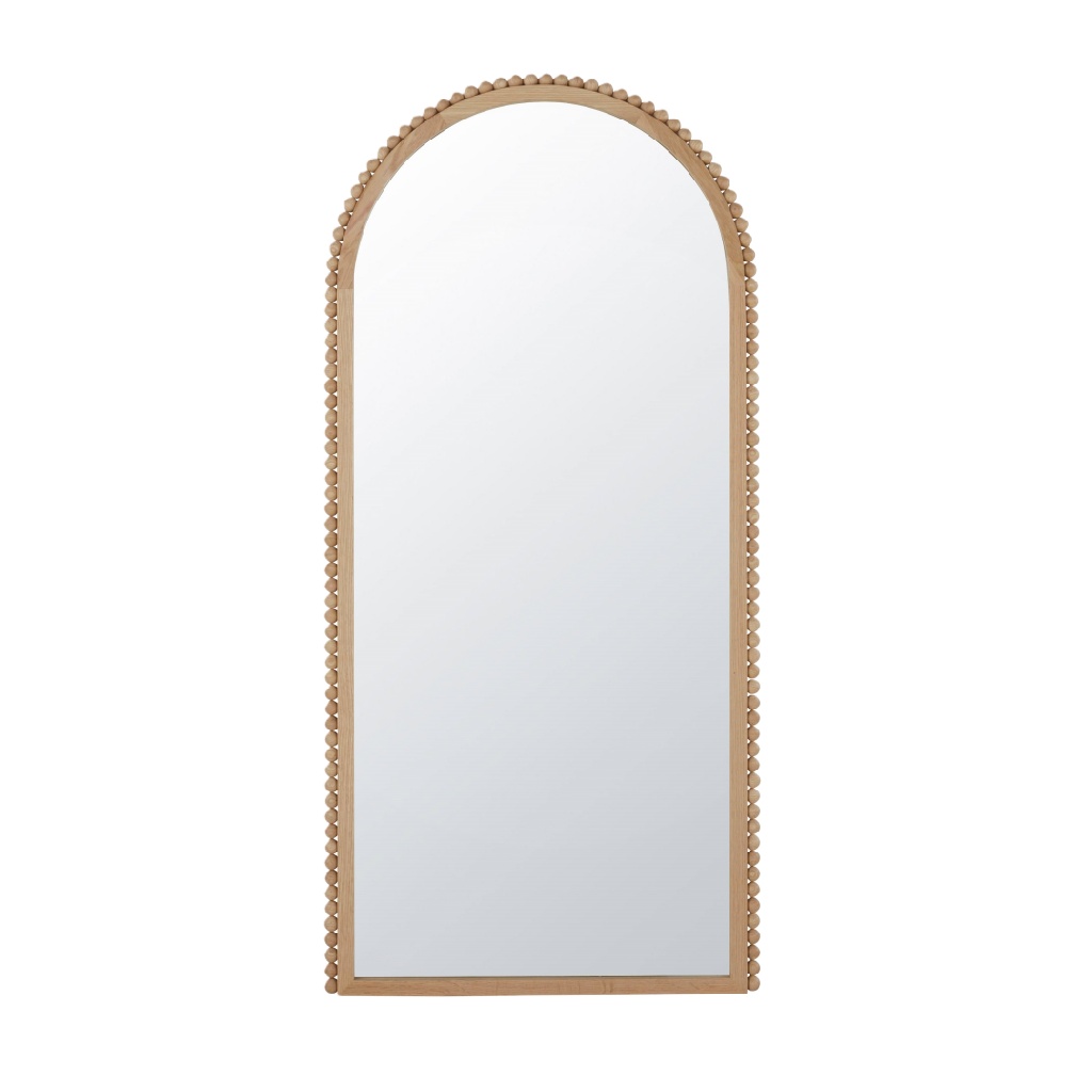 Grand miroir arche en bois avec cadre à perles, style nordique naturel, 160 × 60 cm