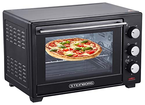 STEInBORG Mini four 25 litres | Four à pizza | Four 3 en 1 | Mini four | Mini four | Plaque ramasse miettes | Chaleur de voûte et de sole | Convection | Minuterie 60 min | 1600 W : Cuisine et Maison