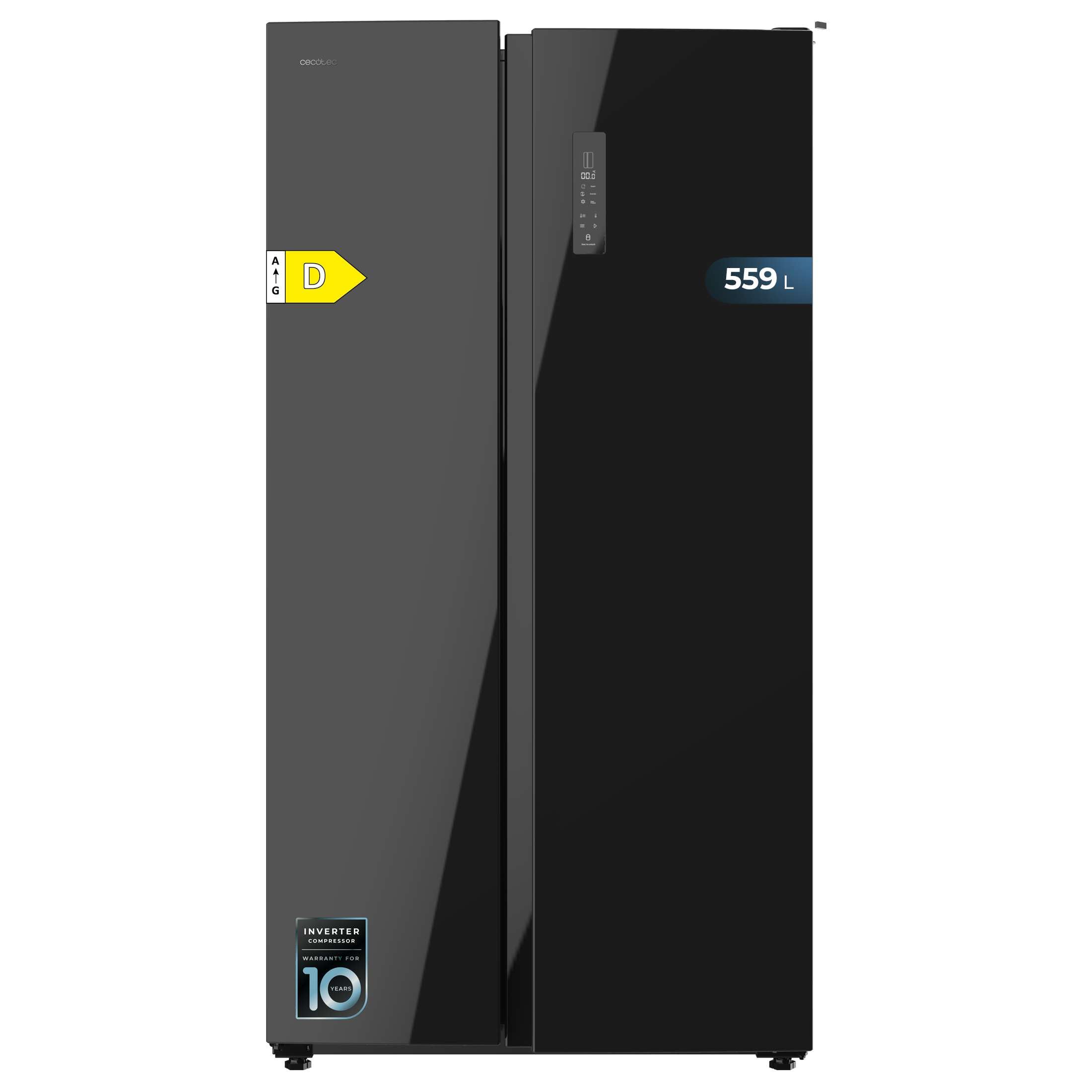 Cecotec Réfrigérateur Américain de 550 Litres Bolero CoolMarket SBS 550 Glass D. 177 cm de Hauteur et 90 cm de Largeur, Système Multi Air Flow, No Fro