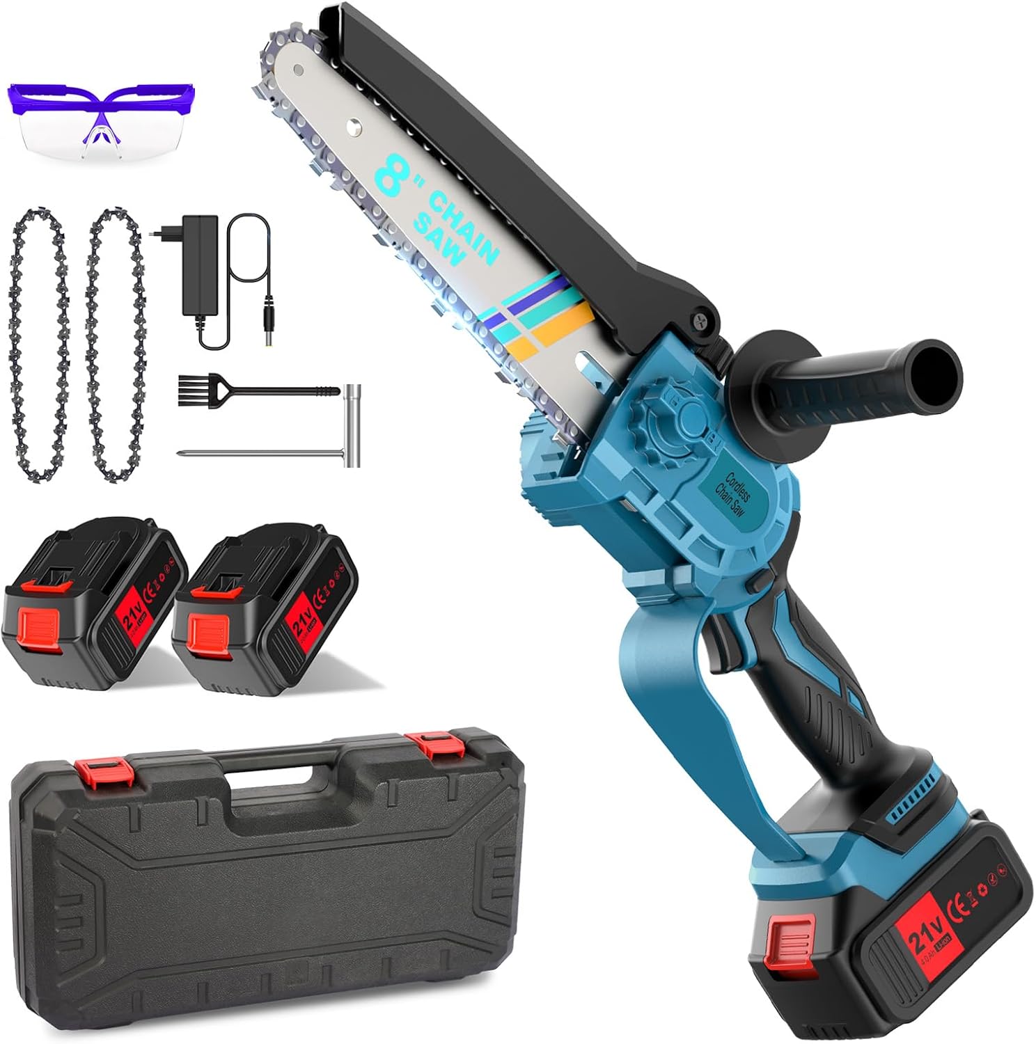 8000mAh Brushless Mini Tronconneuse a Batterie, 8 Pouces Mini Tronconneuse Electrique Sans Fil, Trononneuse à Main pour la Coupe du Bois, Les Branches d'arbres, l'élagage le Jardin