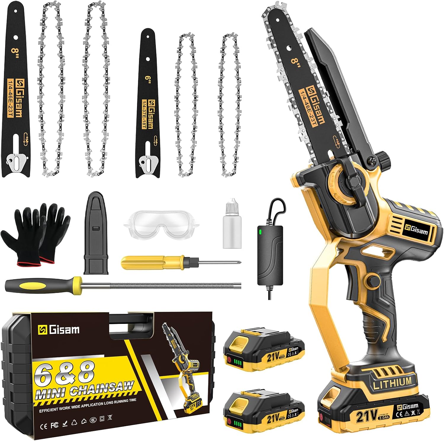 Mini Trononneuse à Batterie 8000mAh,6 et 8 Pouces Trononneuse lectrique avec 900W Moteur Sans Balais,Automatique et Tension de Chane,Pour le Jardin,Les Branches et le Bois