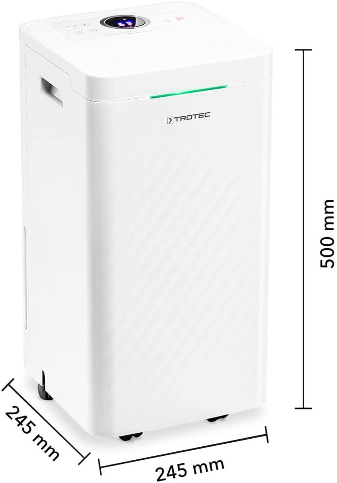 TROTEC Déshumidificateur et purificateur d'air design TTK 27 HEPA | filtration HEPA | Convient aux pièces de 15 m² / 37 m³ | capacité de déshumidification max 12 litres/24 heures