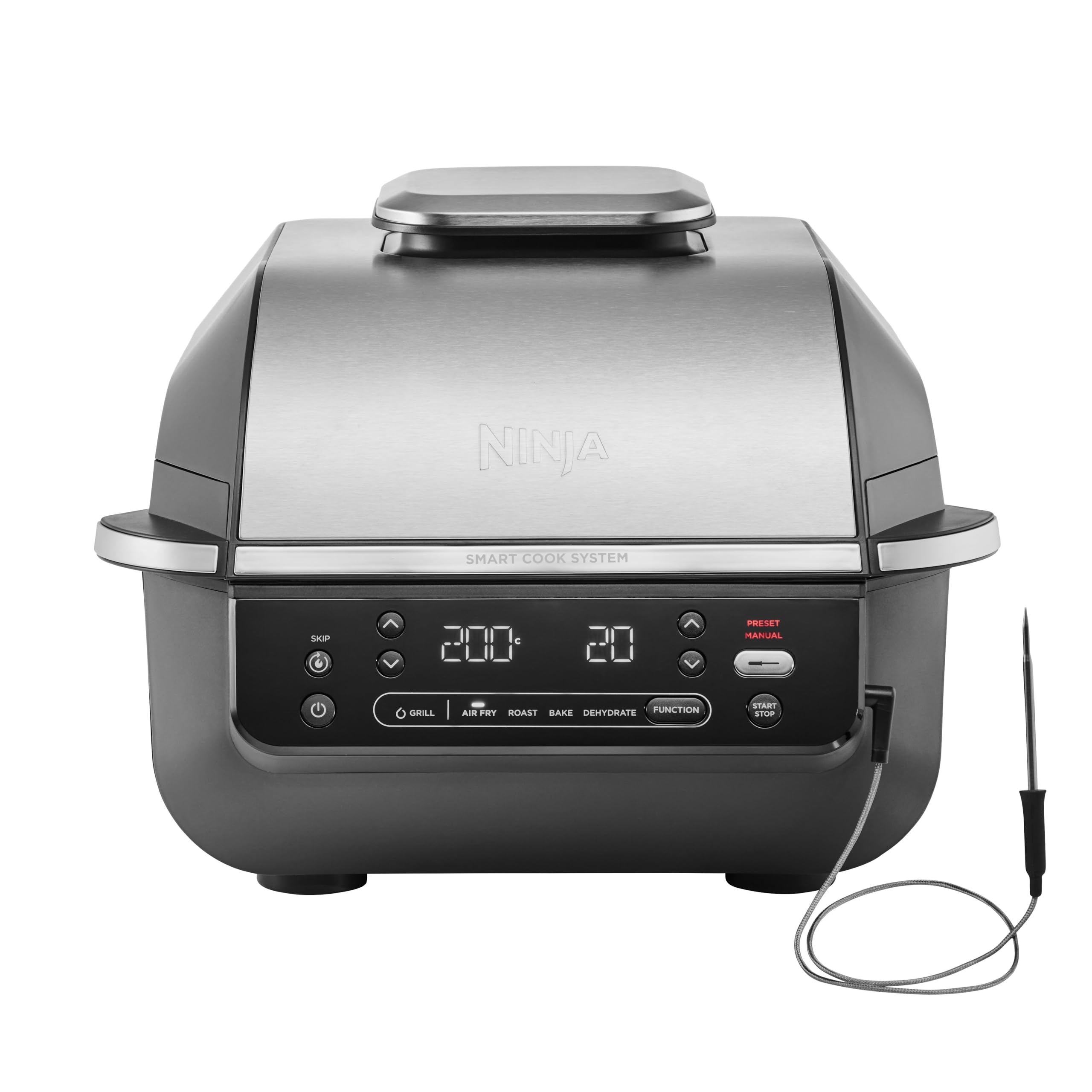 Ninja 5-en-1 Grill d’intérieur et friteuse sans huile, 5 modes, cuit jusqu’à 4 hamburgers, capacité 5,7 l, faible dégagement de fumée, thermomètre à v