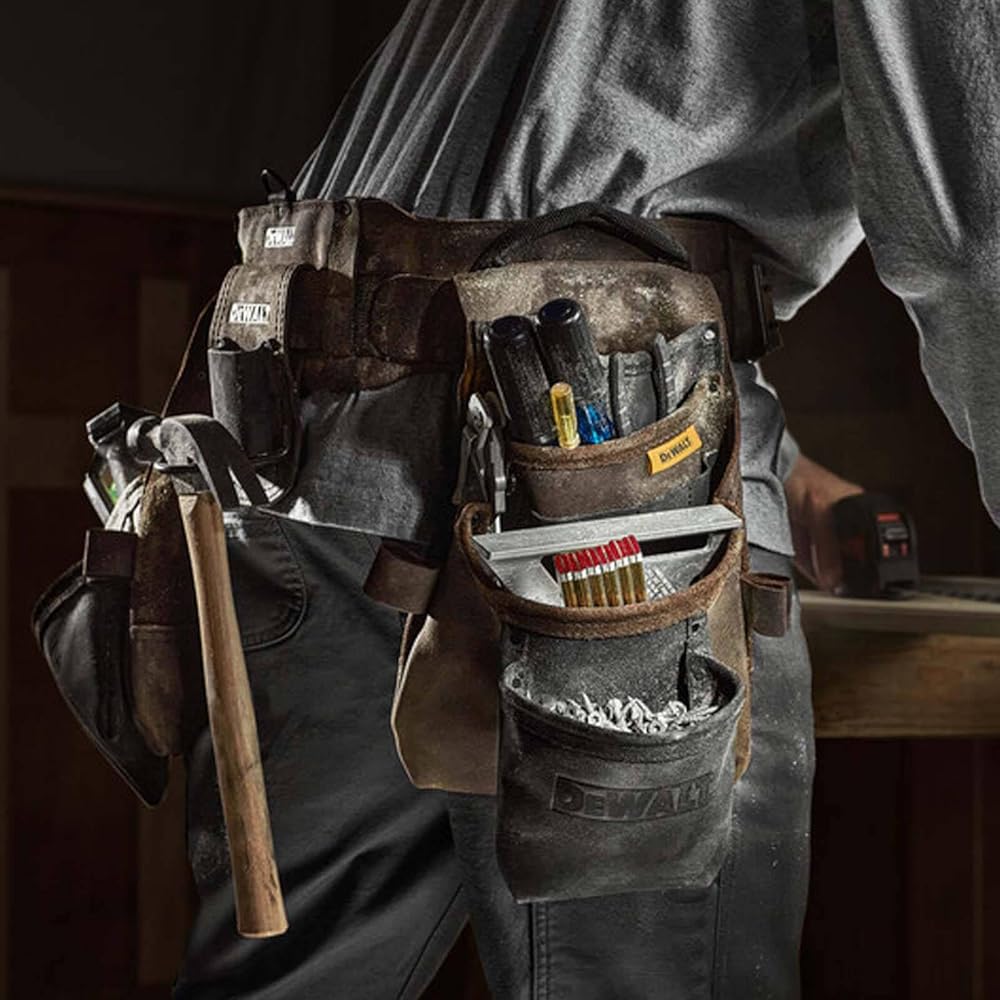 DEWALT Ceinture à outils en cuir Pro 18 poches : Bricolage