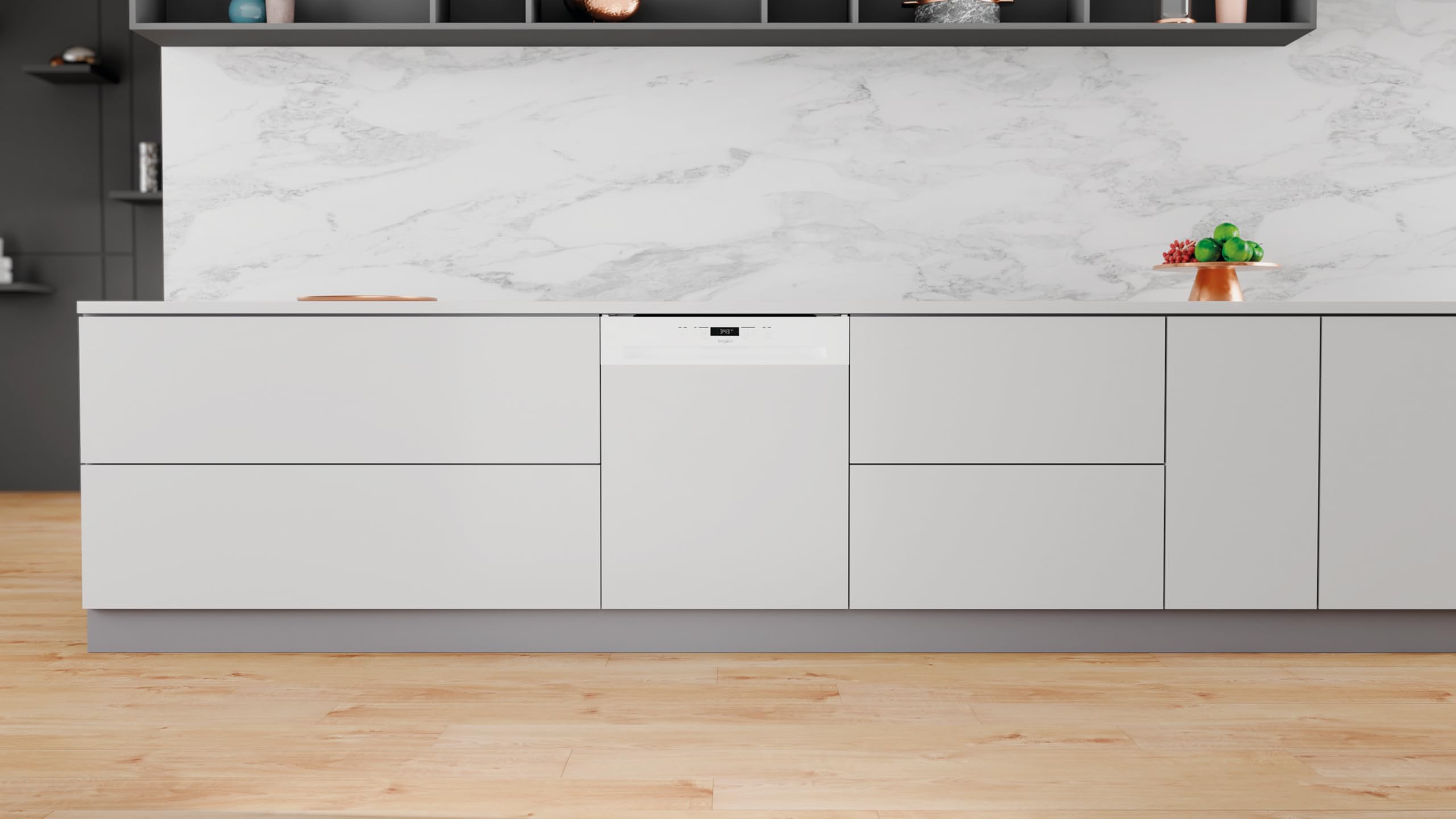 Lave vaisselle encastrable 60 cm Whirlpool WBC3C26 - Lave vaisselle integrable Bandeau blanc - Classe énergétique A++ / Affichage temps restant - Dépa