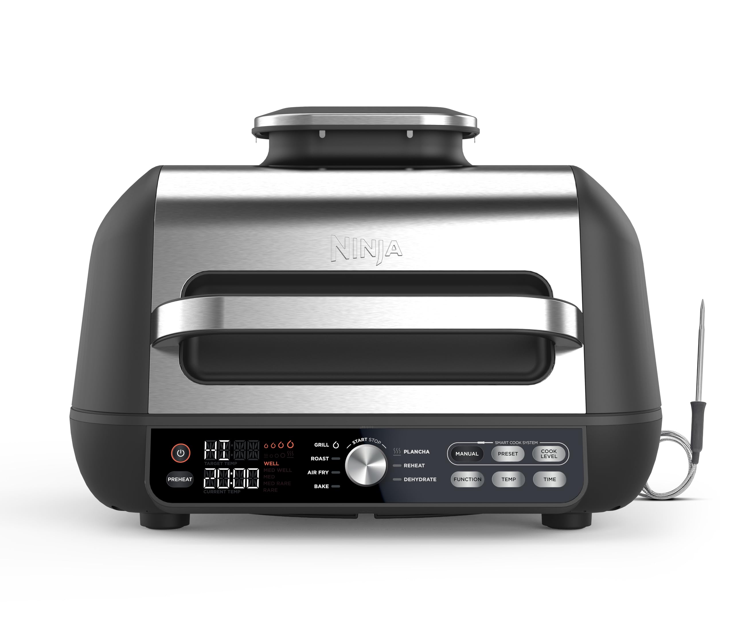 Ninja Foodi MAX PRO Grill, Plancha et Friteuse à air avec sonde de cuisson numérique, 3,8L, 7 en 1, Grill, Air Fryer, Cuire, Rôtir et plus, Pièces lav