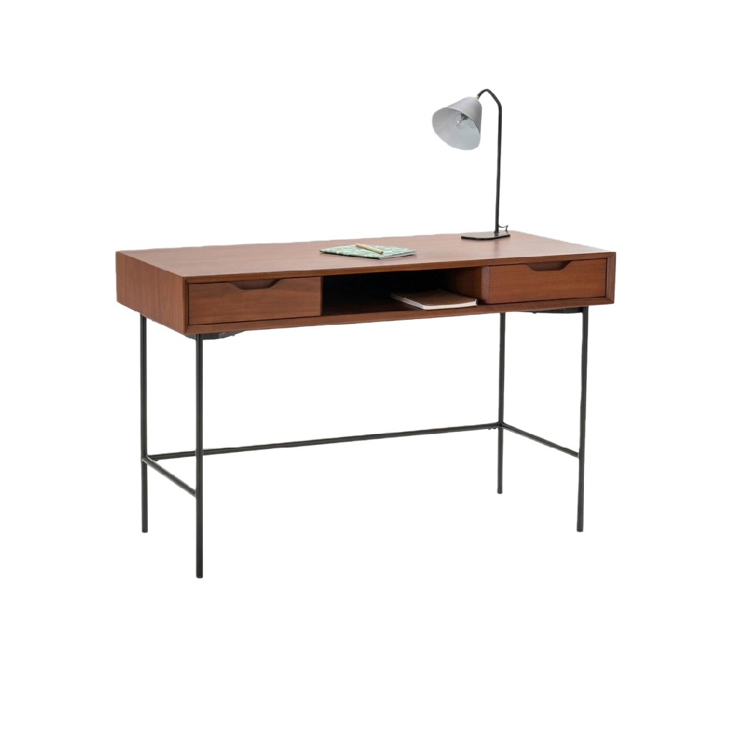 Bureau vintage en noyer avec structure métallique — Style industriel élégant