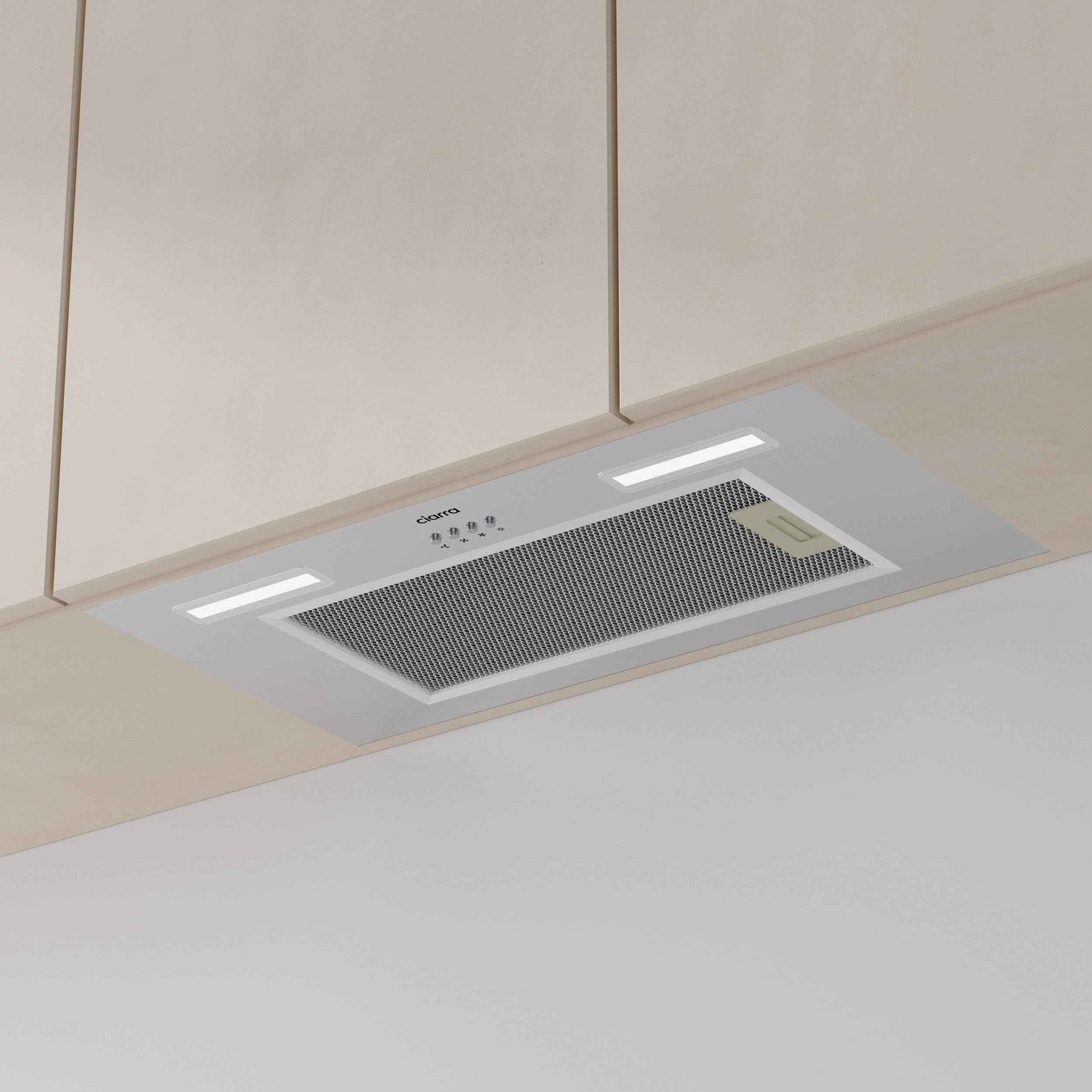 Ciarra Hotte Aspirante Encastrée 60cm A+++, 650 m³/h, 3 Vitesses, Mode Recyclage ou Évacuation, Filtre à Charbon Inclus, LED Éclairage, Inox – CBCS692