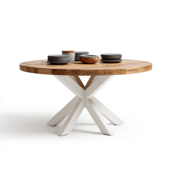 Table ronde en bois avec pieds croisés blancs - Unlimited