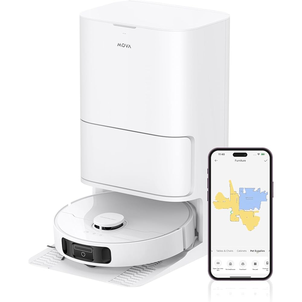 MOVA E30 Ultra Robot Aspirateur Laveur avec Vidage Automatique, Nettoyage Automatique des Serpillières, Technologie RoboSwing, Levage des Serpillières à 10,5 mm, Aspiration de 7 000 Pa : Cuisine et Maison