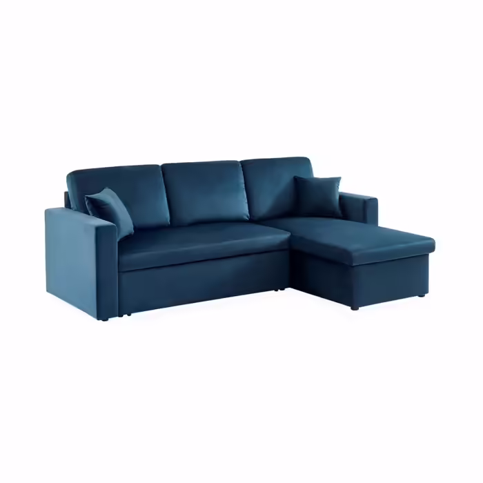 Canapé Dx27 angle Convertible En Velours Bleu Pétrole 3 Places. Fauteuil Dx27 angle Réversible Coffre Canapé
