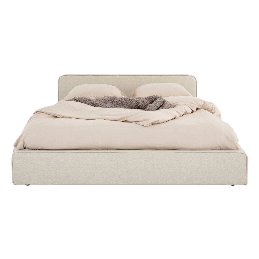 Lit coffre en tissu beige — Espace de rangement intégré et design épuré