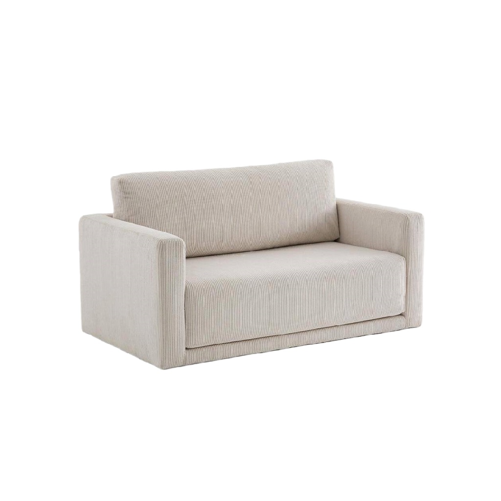 Canapé 2 places en velours côtelé beige – style minimaliste, assise profonde et confort moelleux