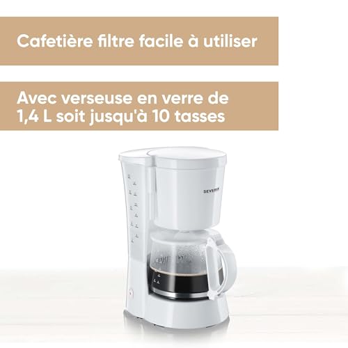 SEVERIN Cafetière Filtre, 800W, 1,4L, Jusqu'à 10 tasses, Système anti goutte, Porte filtre amovible, Plaque chauffante,Blanc,KA 4478 : Cuisine et Maison