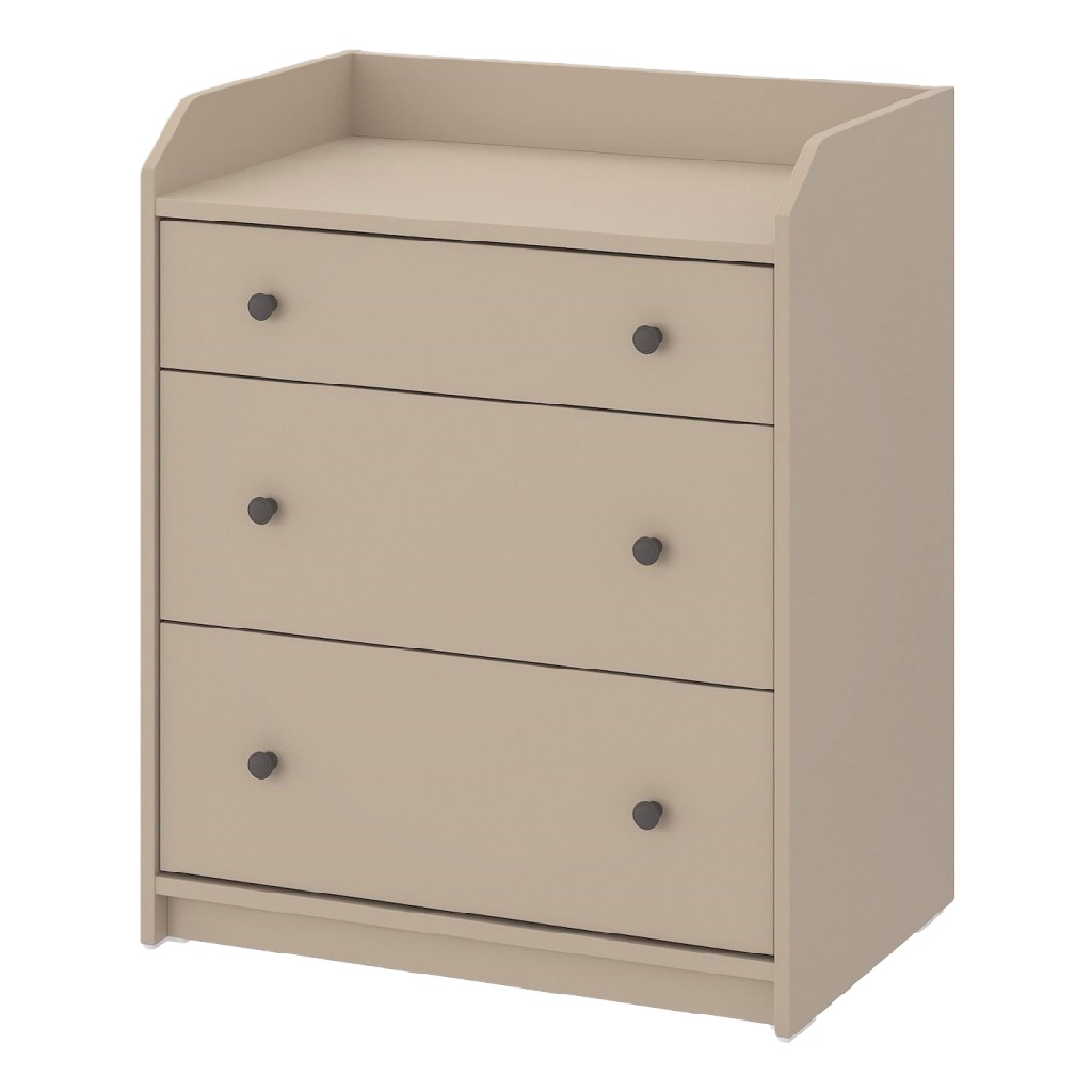Commode 3 tiroirs en bois beige avec rebord – 80×99×48 cm, style moderne, garantie 2 ans