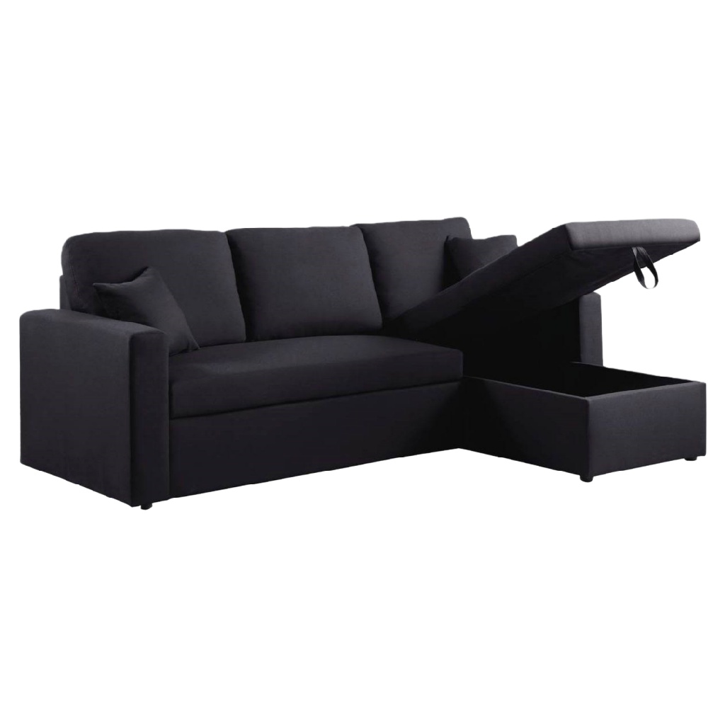 Canapé d’angle convertible avec coffre de rangement – tissu noir