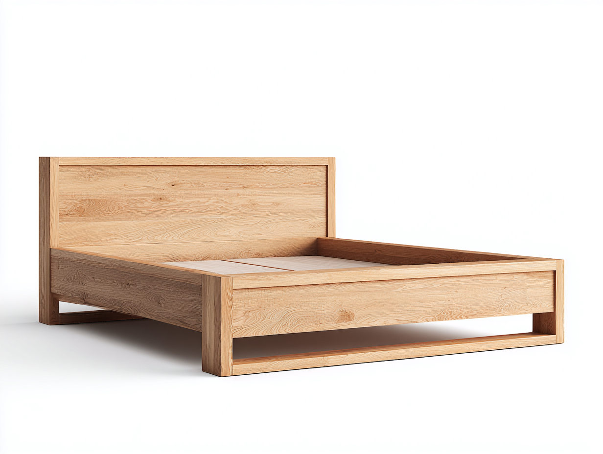 Lit double bois massif 200x160x95 cm - chêne naturel - design moderne