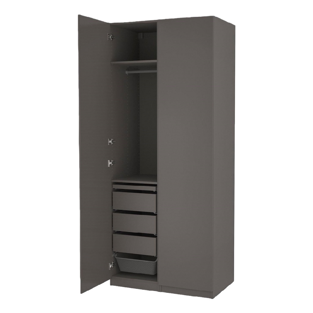 Armoire moderne gris foncé à deux portes avec tiroirs intégrés – penderie élégante