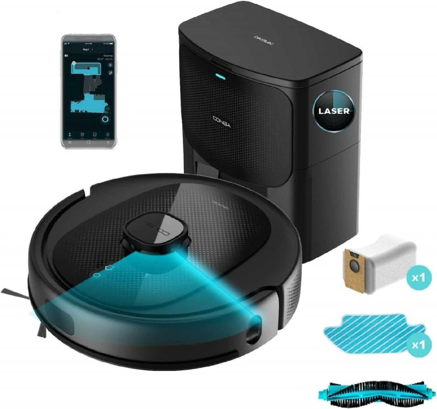 Cecotec Robot Aspirador 4 en 1 con Navegacin Lser y Base de Autovaciado Conga 8290 Power Ultra Home Genesis X. 7000Pa