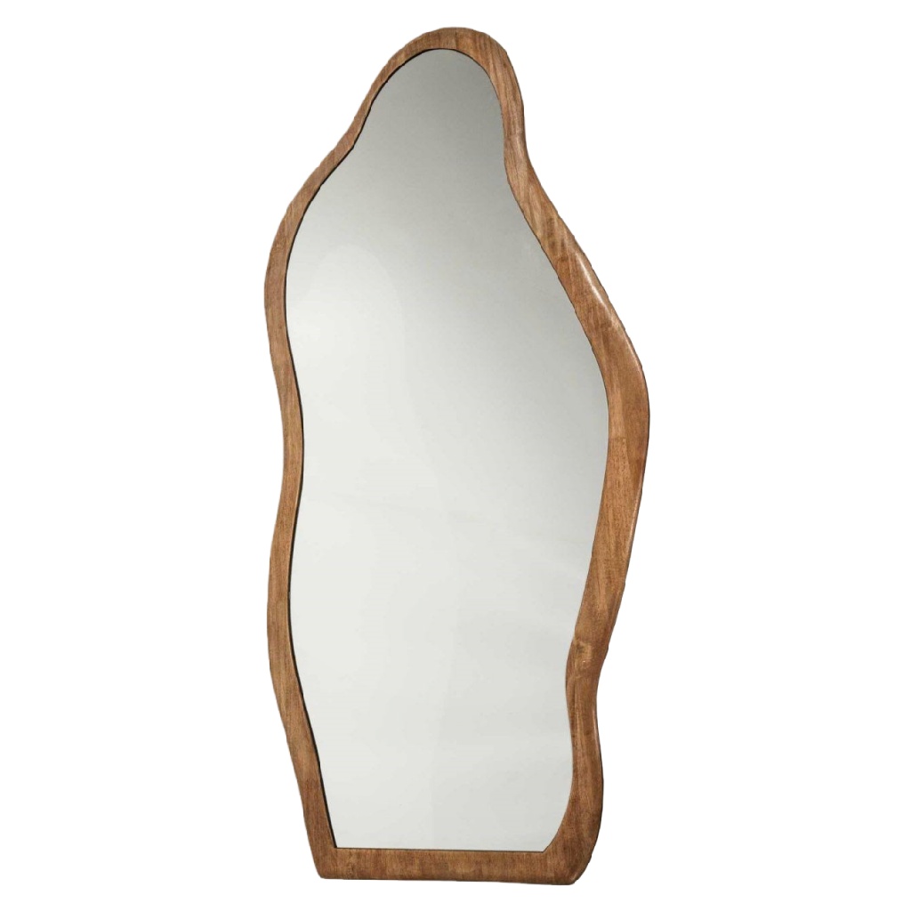 Miroir mural organique en bois massif, forme irrégulière naturelle, 150 × 70 cm