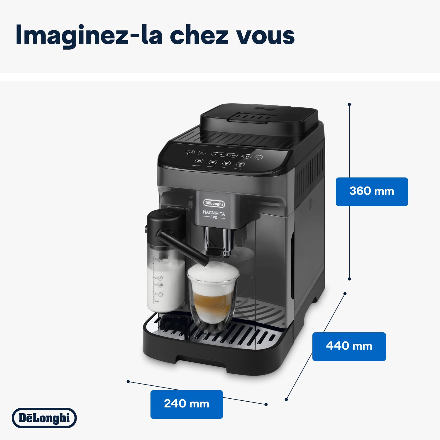 De'Longhi Magnifica Evo ECAM292.52.GB, Machine Automatique à Café en Grains, Broyeur Intégré, Panneau de Commande à Icônes Blanc et Noir, Technologie